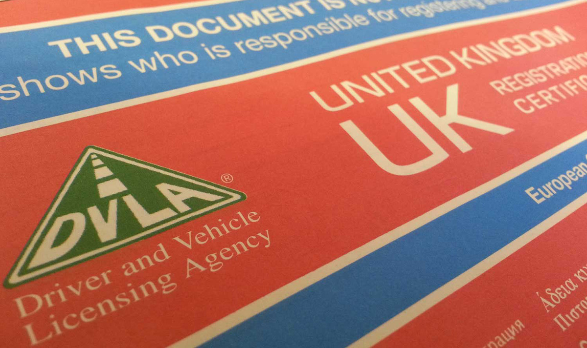 Registration certificate for a car in the UK
